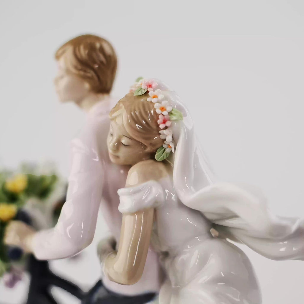 Porcelain Figurine, Lovers on Bicycle, Memorabilia, Wedding Gifts, Statue Home Decor (No Flower Base)