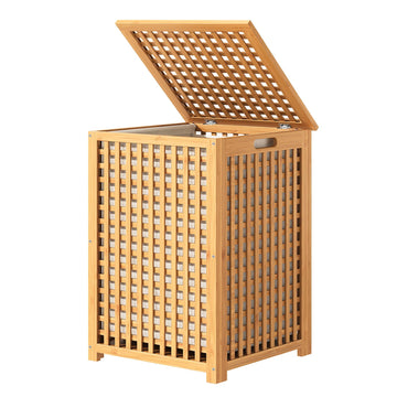 120L Bamboo Laundry Hamper with Lid, Laundry Basket with Liner and Handle