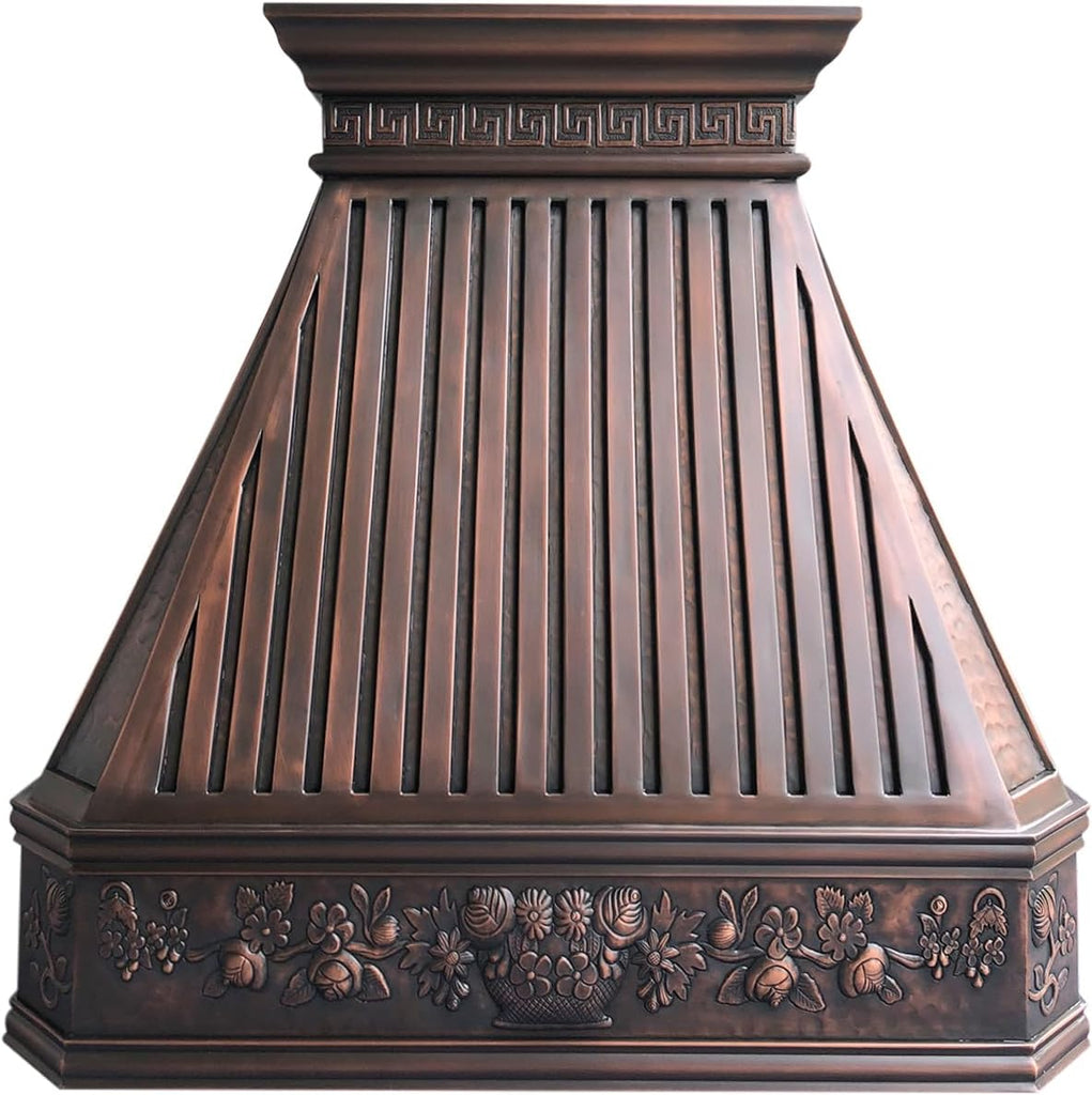 36 Inch Copper Wall Mount Range Hood 610 CFM LED Lights Dishwasher-Safe Baffle Filters