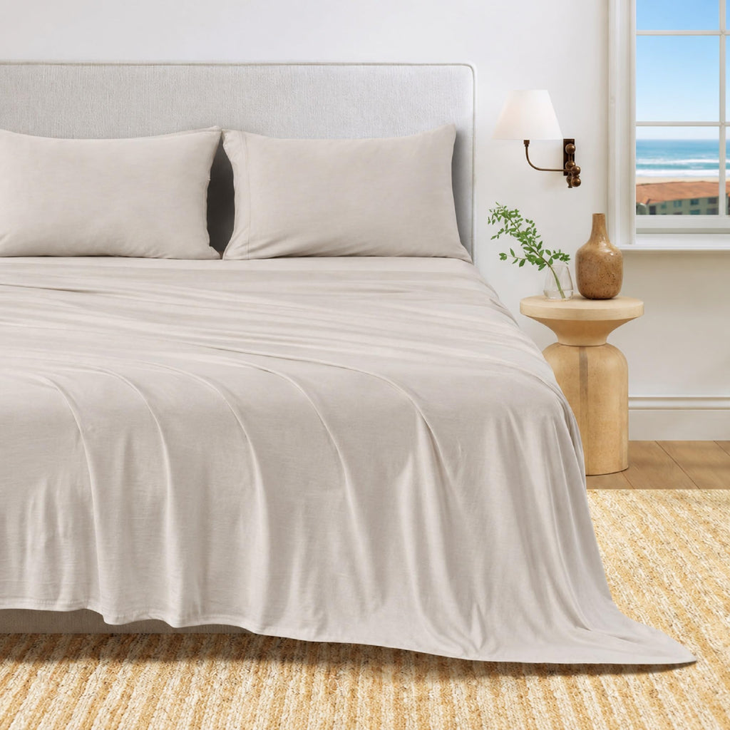 California King Size Organic Cotton Jersey Knit Sheets - Soft, Stretchy, 4-Piece Bed Sheet Set - Breathable Sheet &