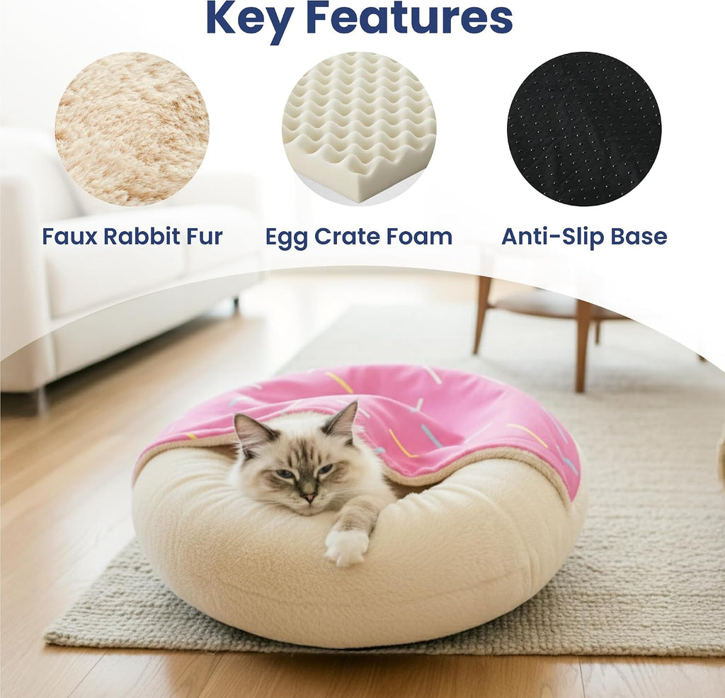 Orthopedic Memory Foam Donut-Themed Plush Bolster Cat & Dog Bed