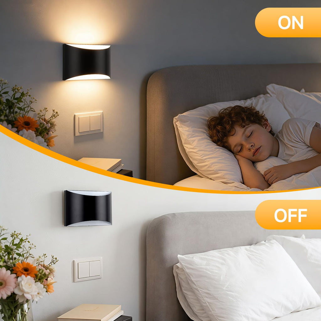 Modern LED Wall Sconce Set of 2, Black Indoor Wall Lights 3CCT