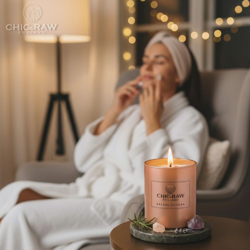 Aromatherapy Candle with Amethyst Crystal, Sacral Chakra, Soy Wax, 7.05oz