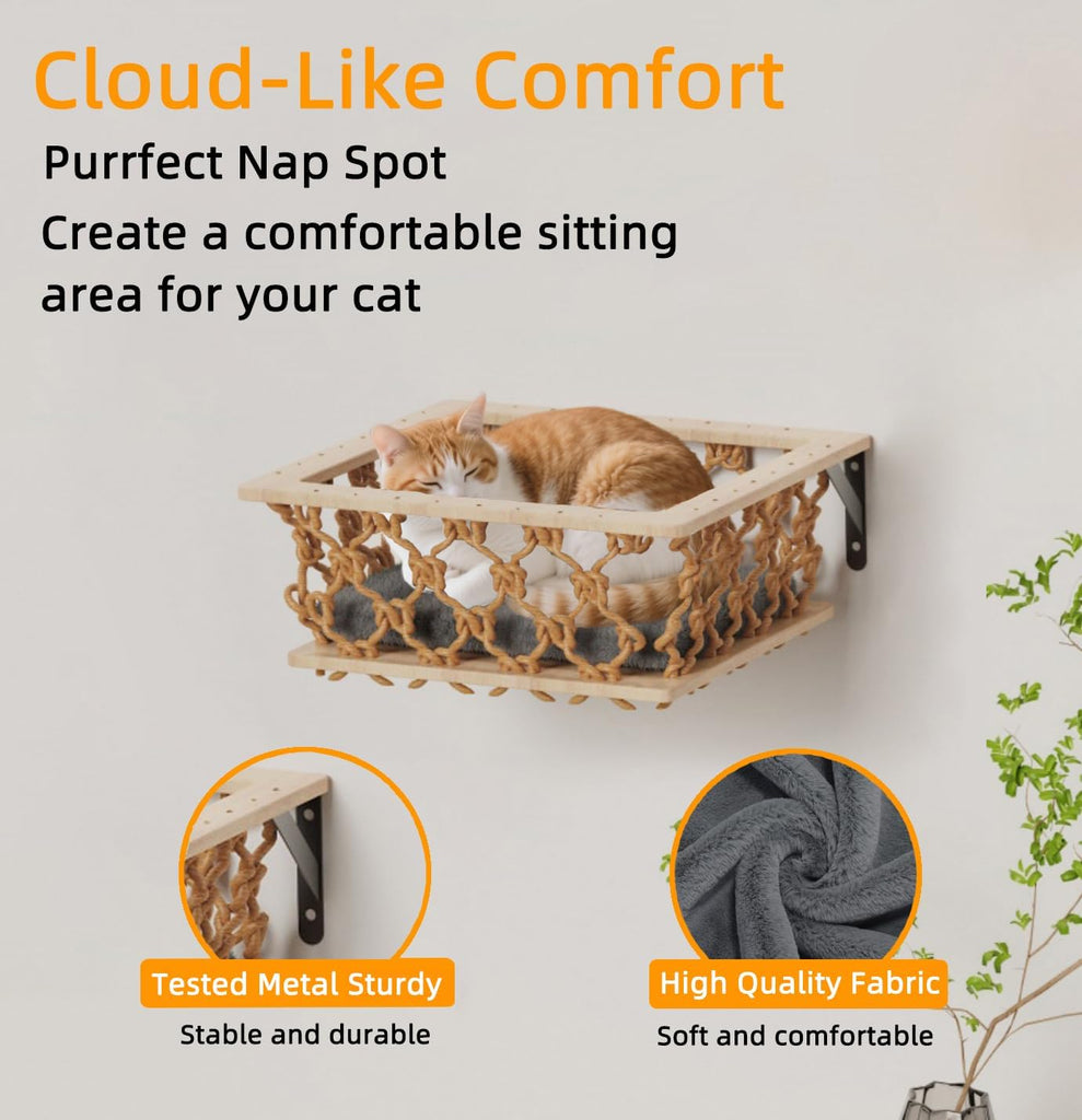 5-in-1 Cat Wall Shelves Set with Hammock, Wall-Mounted Cat Furniture Includes Condo, Bridge, Ladder & Steps