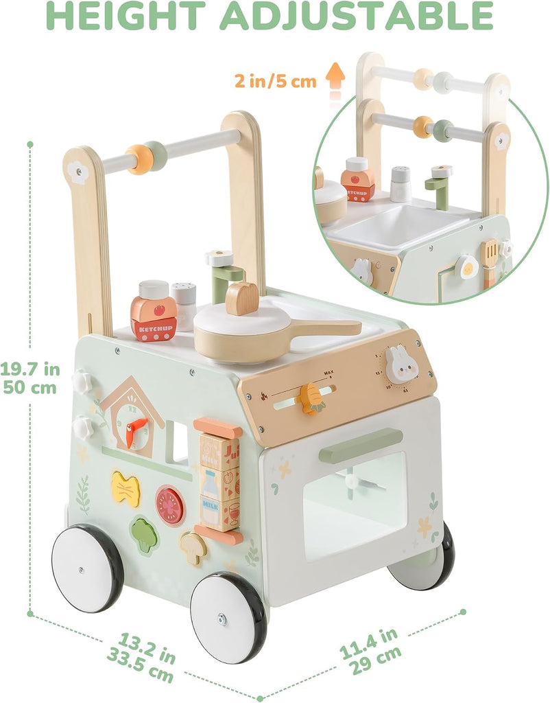 Wooden Baby Push Walker, Learning Walking Toys, Adjustable Height Baby Walker with Decelerator, Montessori Toys