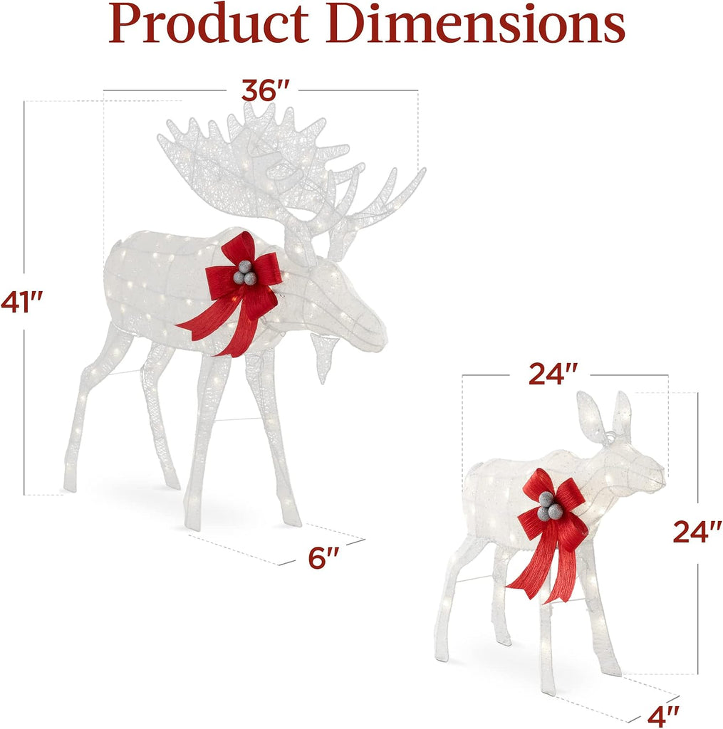 2-Piece Moose Family, Lighted Outdoor All-Weather Christmas Yard Decoration Light-Up Décor Set w/ 170 LED Lights