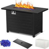 43-Inch Propane Fire Pit Table, 50,000 BTU Outdoor Gas Firepit with Waterproof Cover, Glass Stones, Removable Lid, Cup Holders, 2-in-1 Fire Table for