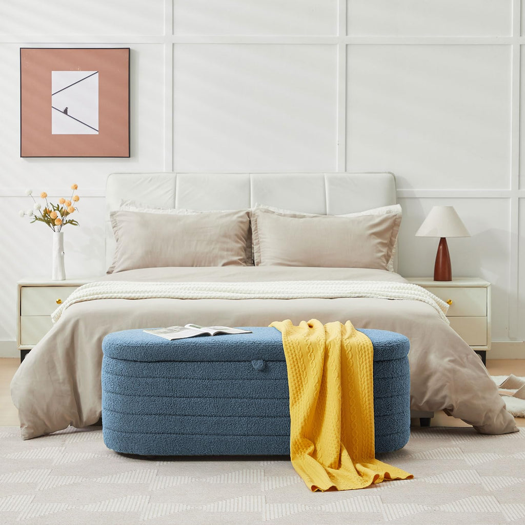 Storage Ottoman Bench, 45-Inch Boucle Upholstered Entryway Shoe Seat Bench with Storage, Modern Padded Blanket Chest