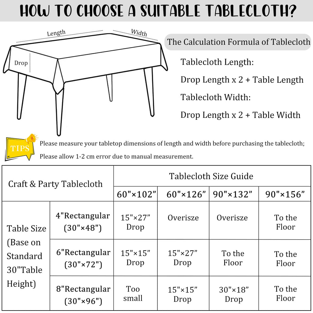 8 Pack White Tablecloth 60 x 102 Inch, Rectangle Table Clothes for 6 Foot Rectangle Tables Washable Polyester Fabric