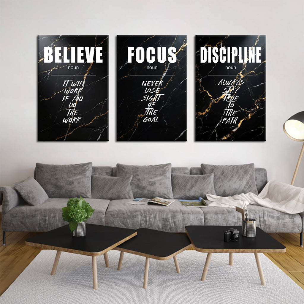 Believe in the Work 3 Panel Canvas Prints, Marble Office Wall Art