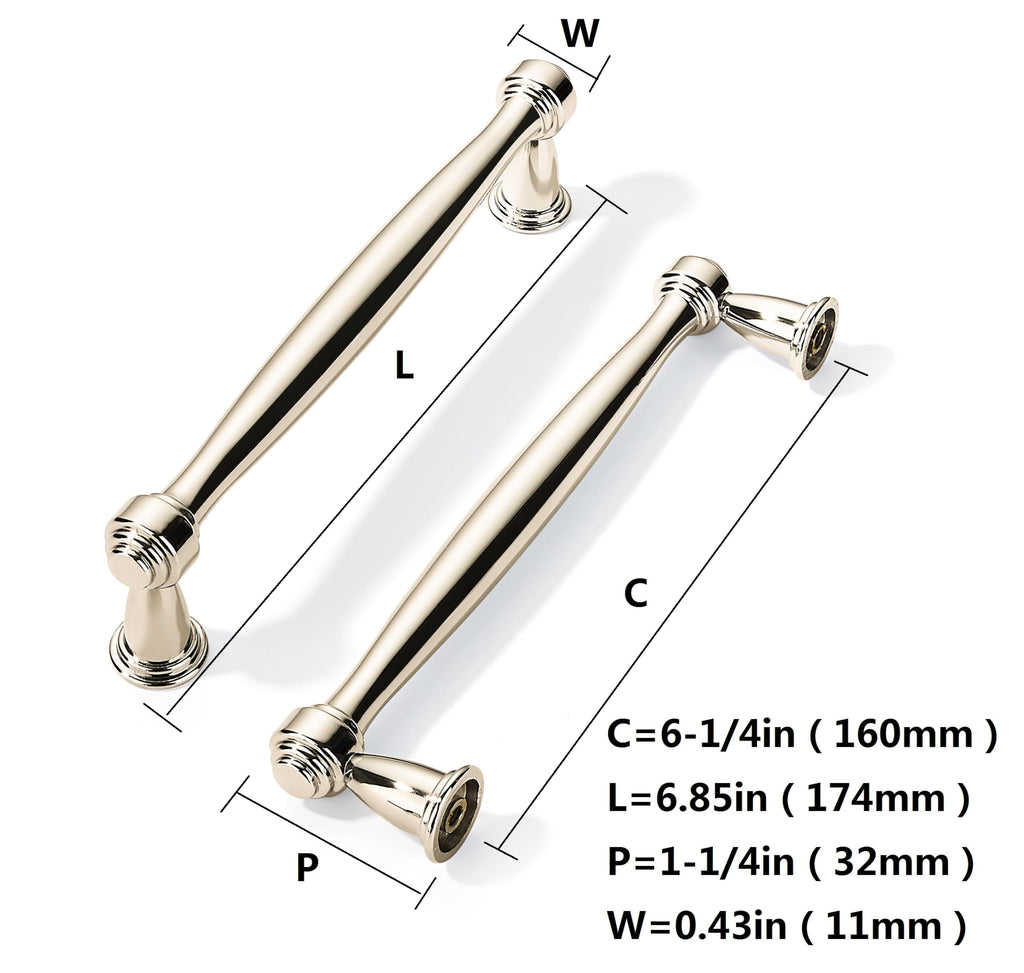 10 Pack Polished Nickel Cabinet Pulls 6-1/4 Inch(160mm) Hole Centers Cabinet Pulls Kitchen Cabinet Hardware