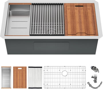30 Inch Undermount Sink Stainless Steel Undermount Kitchen Sink Workstation | Single Bowl,16 Gauge,Under Counter
