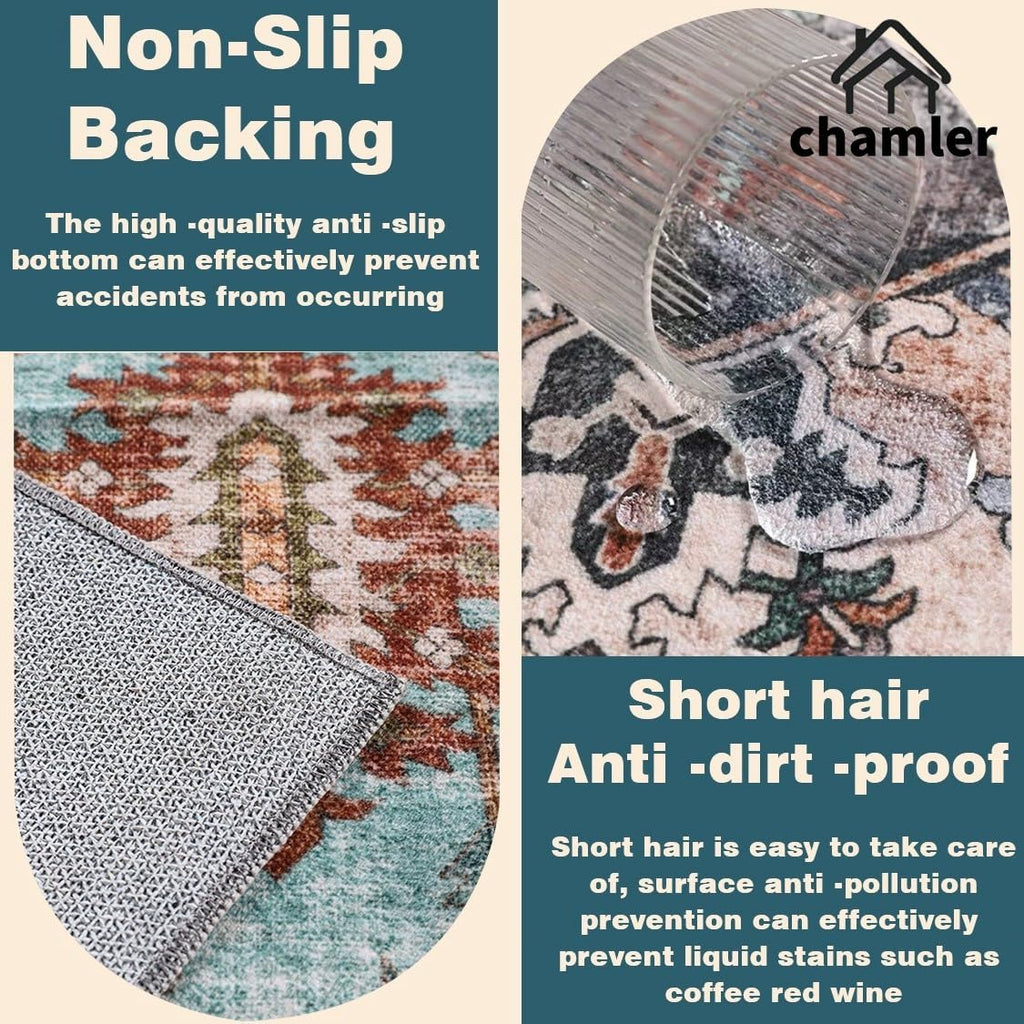 Washable Area Rug Boho Chic Medallion Distressed Design Non-Shedding Easy Care Ideal for High Traffic Areas