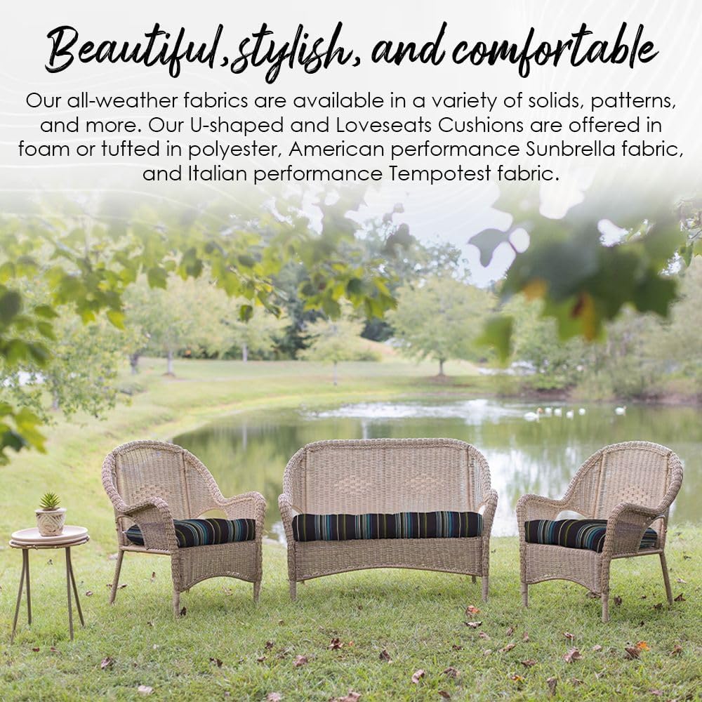 Tufted U-Shape Wicker Seat Cushions Set of 2 | 22" x 22" | Water & Fade-Resistant Spun Fabric | Outdoor Chair