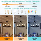 8 Lights Wagon Wheel Chandelier, Black Kitchen Island Lighting Fixture Round Metal Industrial Farmhouse Dining Room Pendant Light for Living Room Foyer Entryway,E26 Socket, 23.6". Height Adjustable A105-B0D78CXHYK