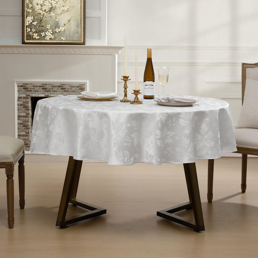 Jacquard Round Tablecloth 70 Inch, White