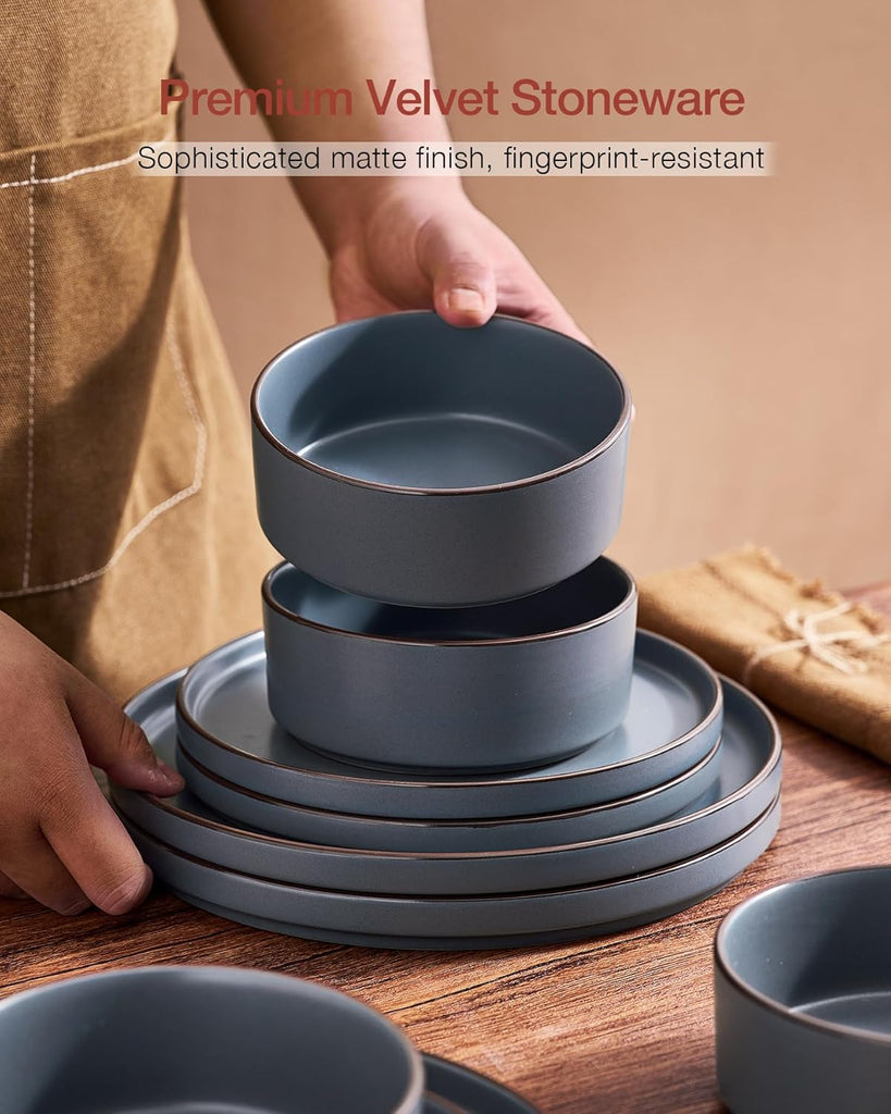 Nebula Ridge Stoneware Dinnerware Sets, Plates and Bowls Sets for 4, 12 Pieces Dishes Set