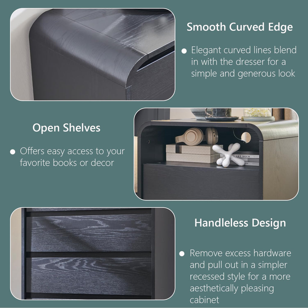 25" Tall Modern Nightstand Set of 2, Wood Bedside Table, Black