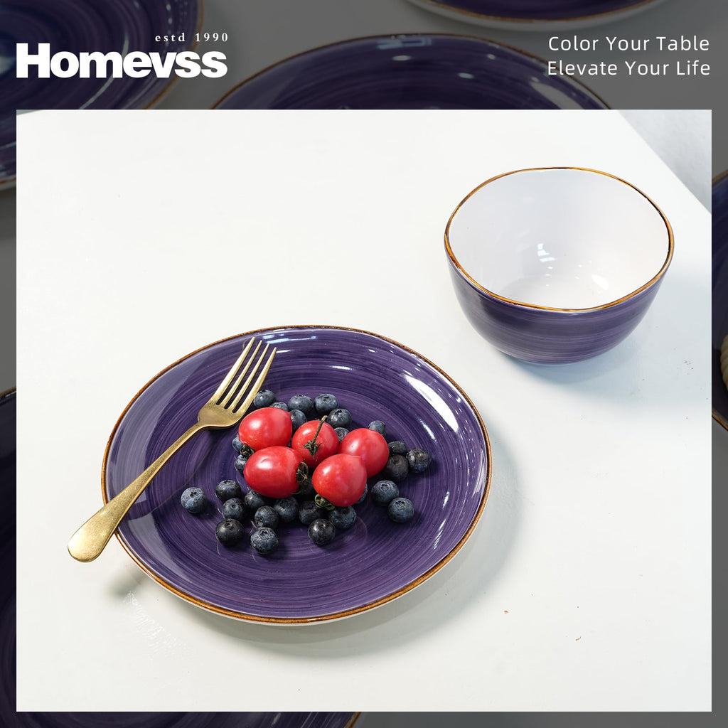 Highland 16-Piece Dinnerware Set Service for 4, Organic Shape Stoneware Plates and Bowls Set, Scratch Resistant