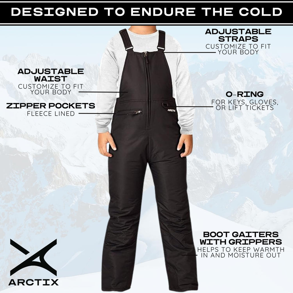 Kids Insulated Snow Bib Overalls, Black, X-Small