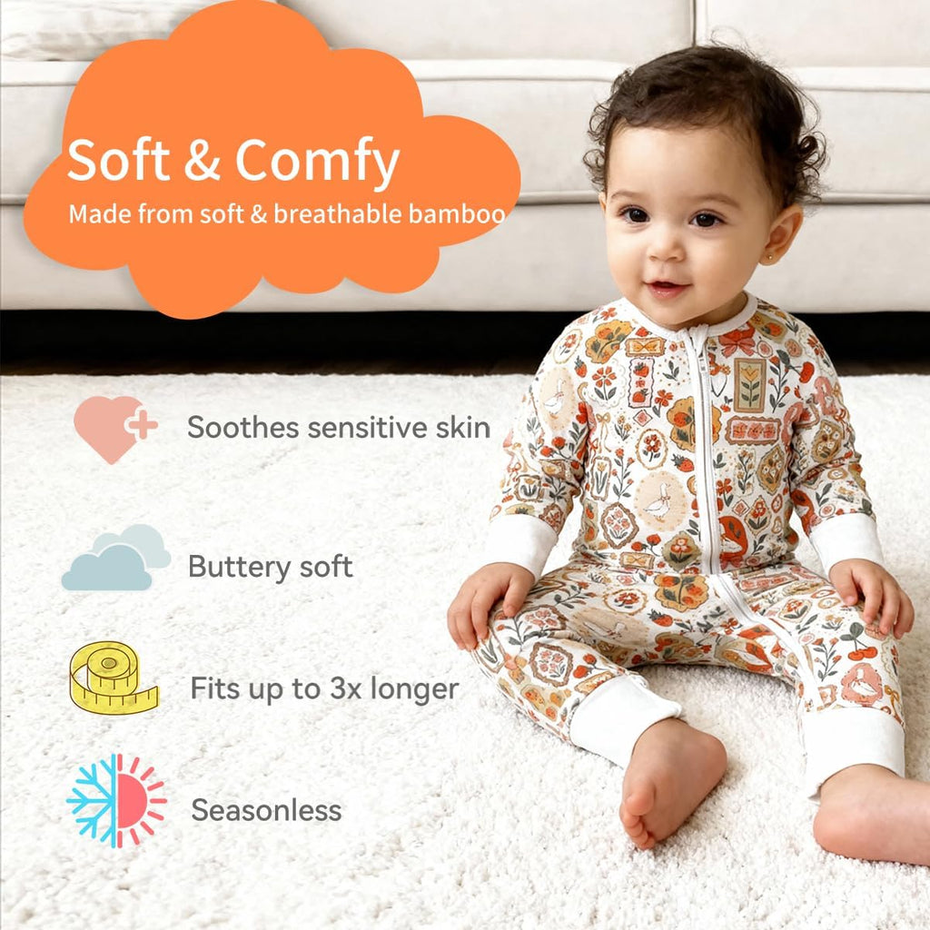 Bamboo Viscose Baby Pajamas Convertible Footie Sleeper for Baby Girl Zipper Onesie, Way Zipper, YKK