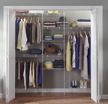 1608 Closet Organizer Kit with Shoe Shelf, 5-Foot to 8-Foot, White