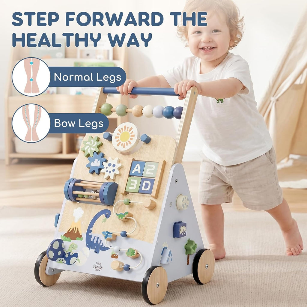 Dinosaur Wooden Baby Walker, Adjustable Speed Baby Push Walker