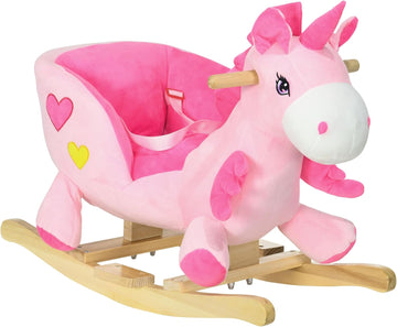 Baby Rocking Horse with 32 Songs Wooden Base for 1.5-3 Year Old, Pink