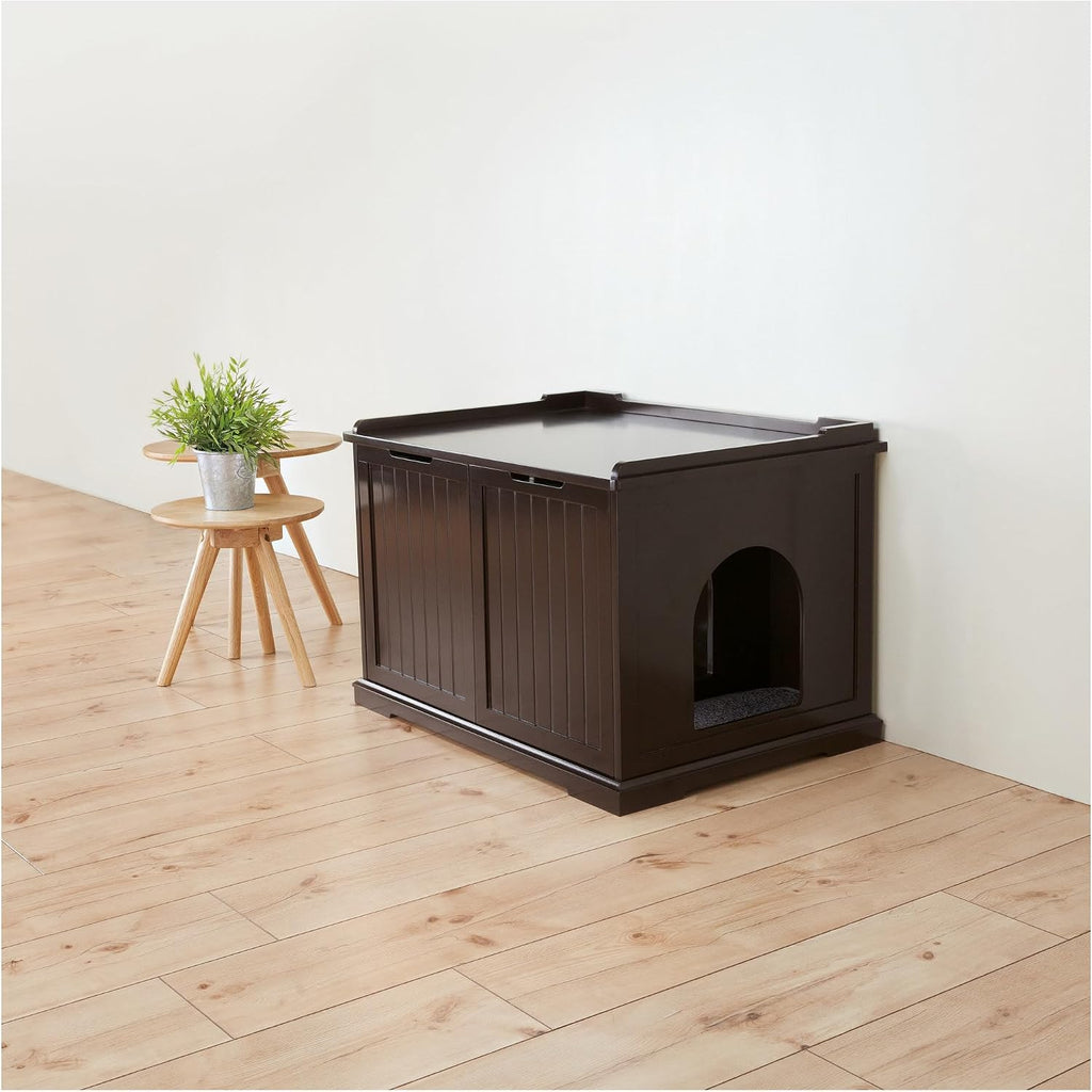XL Furniture Litter Box Enclosure (Espresso Brown), Hidden Litter Box for Cats with Openings on Either Ends & Large
