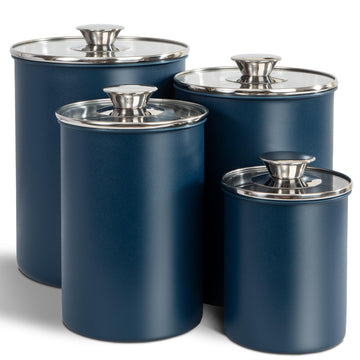 Stainless Steel Food Canister Set of 4-Piece, 16/49/85/132 Ounces, Airtight Containers with Glass Lid for