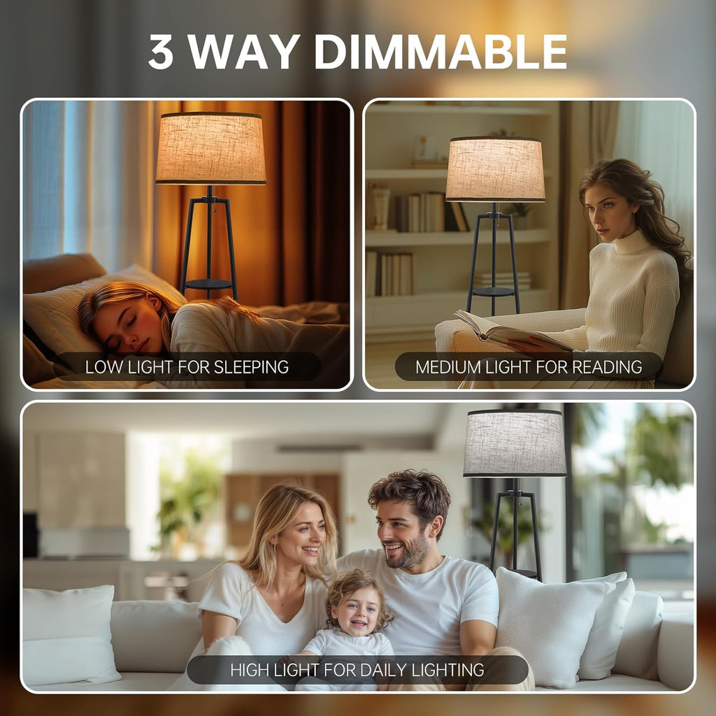 3 Tier Shelf Floor Lamps, Modern Standing Lamp with 3 Color Temperature Led Bulb, Tall Lamps and Office, Black