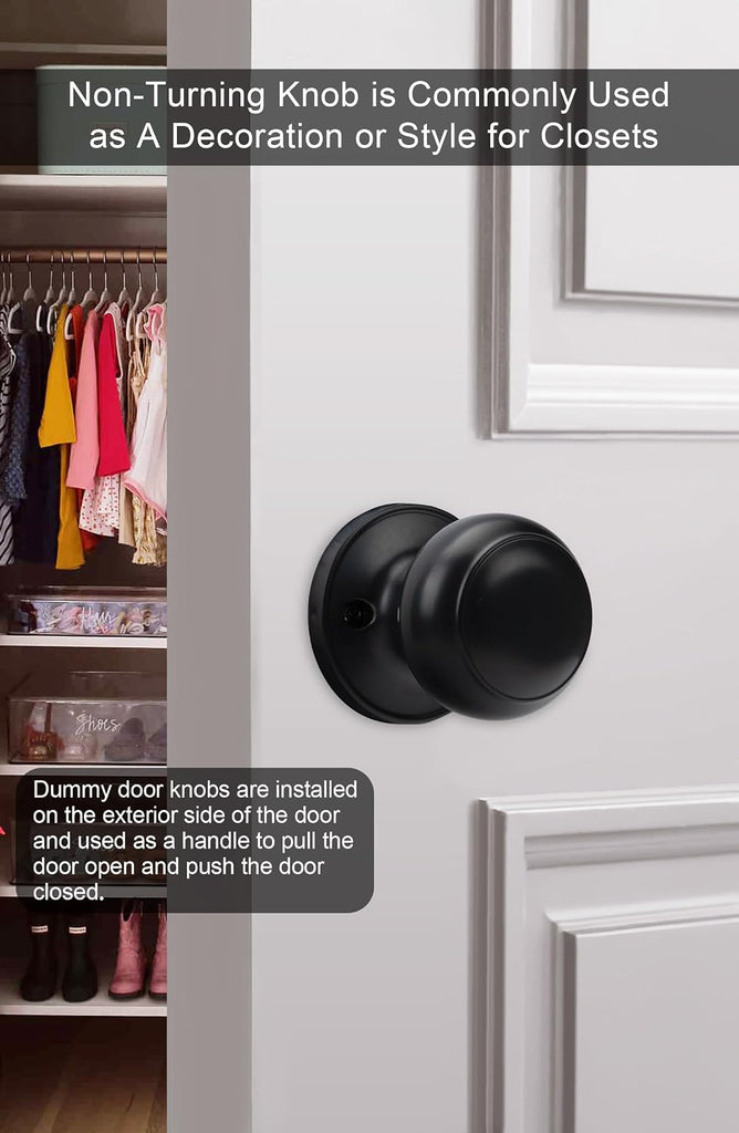 Matte Black Dummy Door Knobs, No-Turning Closet Door Knob