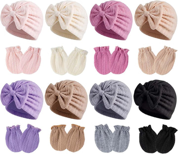 Newborn Baby Girl Hats Mittens Set Cotton for Infants