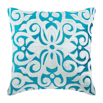 Cushion Covers for Chairs, Turquoise Pack of 2, 14x14 inch (35x35 cm) Applique Damask Decorative Pillow Covers Throw