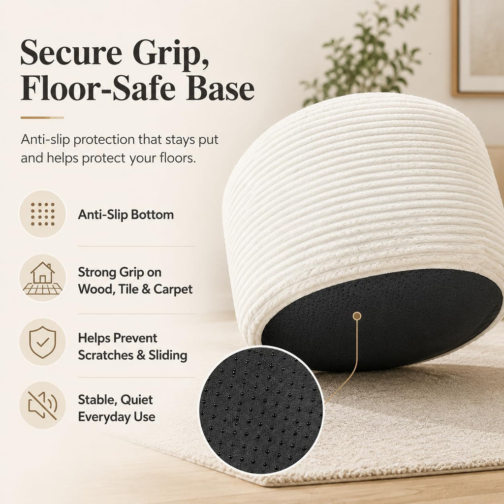 Round Pouf Ottoman Foot Rest 20 X 15 - Floor Pouf Seating, Soft Corduroy Ottoman, Lightweight Foot Stool for