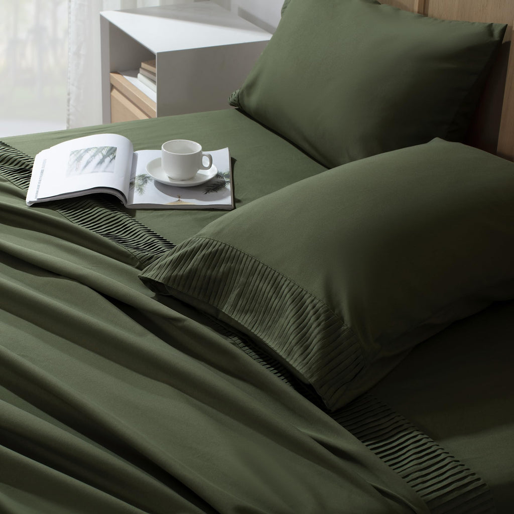 King Sheets Set, Dark Olive Green Breathable & Cooling Sheets