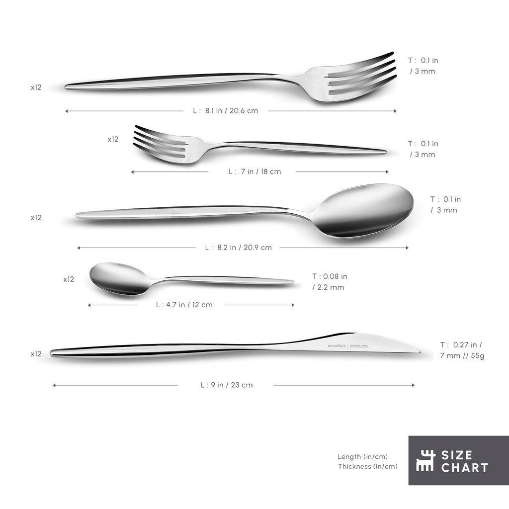 Lizbon - 18/10 Stainless Steel Silverware Set for 12, 60 Piece Heavy Duty Flatware Set, Dishwasher Safe Modern