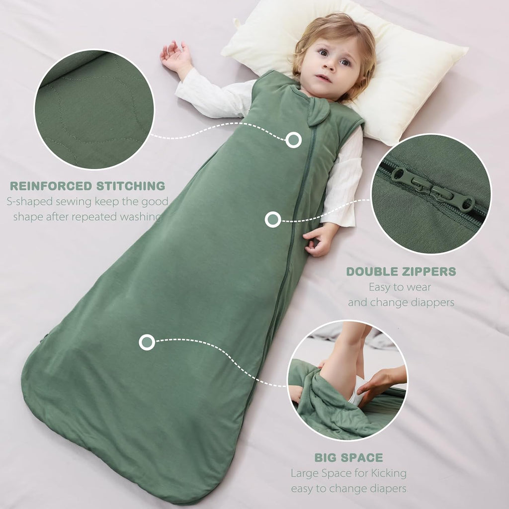 Unisex Baby Sleep Sack 1.0 TOG, Supersoft Rayon Made from Bamboo Wearable Blanket with Way Zipper (Dark Green,0-6