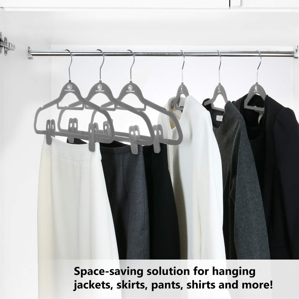 Velvet Hangers, Ultra Slim Space Saving, notches, tie bar, Swivel Hook, 10 Pack, with 20 Matching Velvet Finger Clips