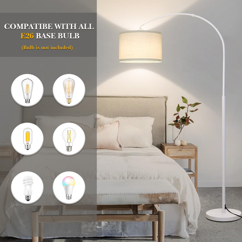 Arc Floor Lamp, White Standing Light with Adjustable Head and Pedal Switch