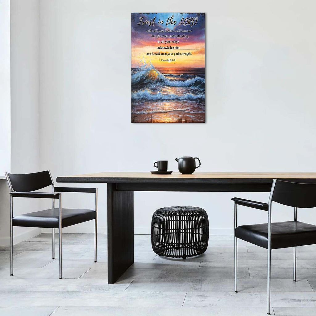Ocean Scripture Wall Art Proverbs 3 5-6 Christian Bible Verse Wall Decor Trust in The Lord With All Your Heart Canvas