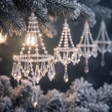 6 Pcs Crystal Christmas Ornaments Chandelier Xmas Tree, Elegant