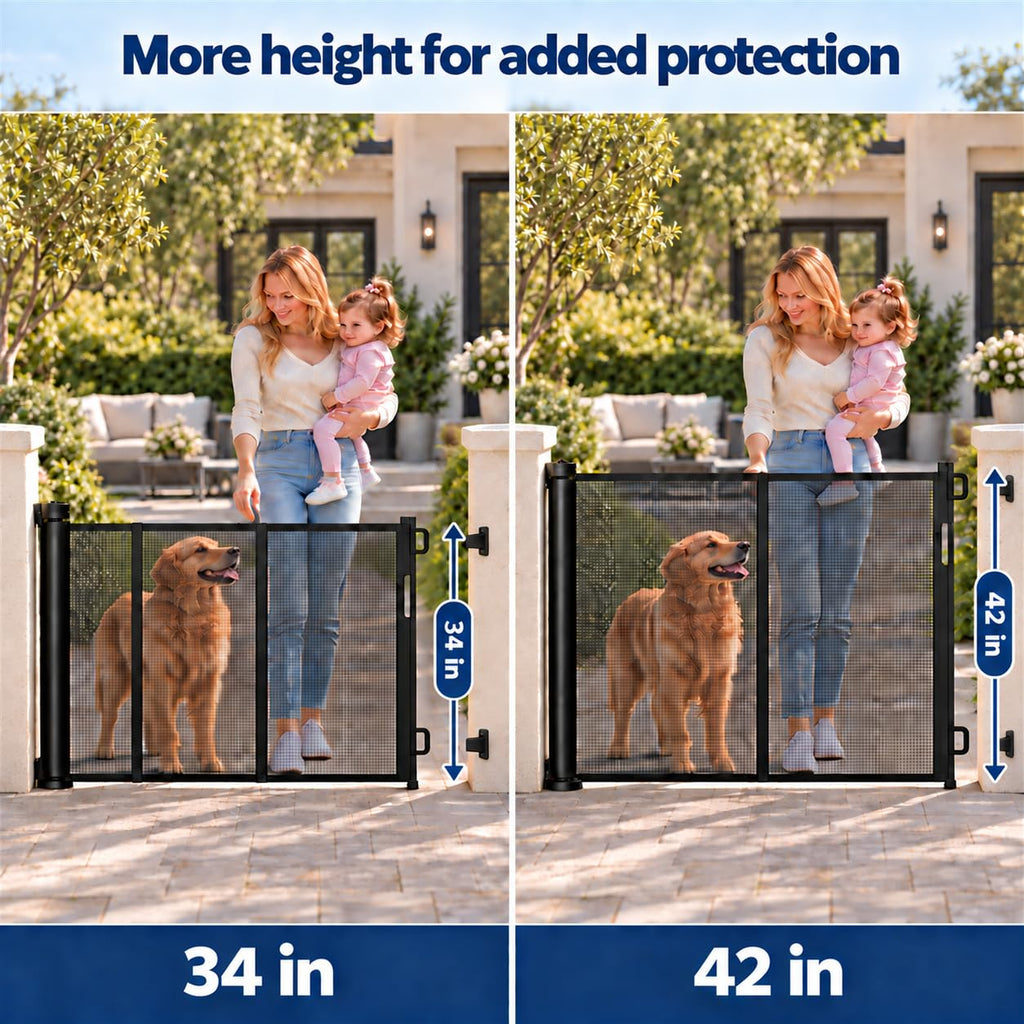 200" Extra Wide Retractable Baby Gate, 42" Tall Dog Gate for Stairs