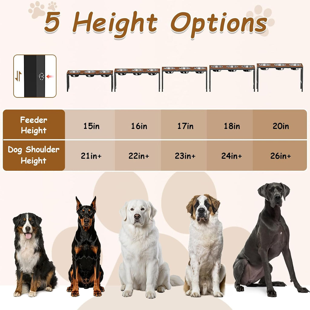 5-Height Adjustment 15"-20.5", Raised Dog Bowl Stand for Large Dogs