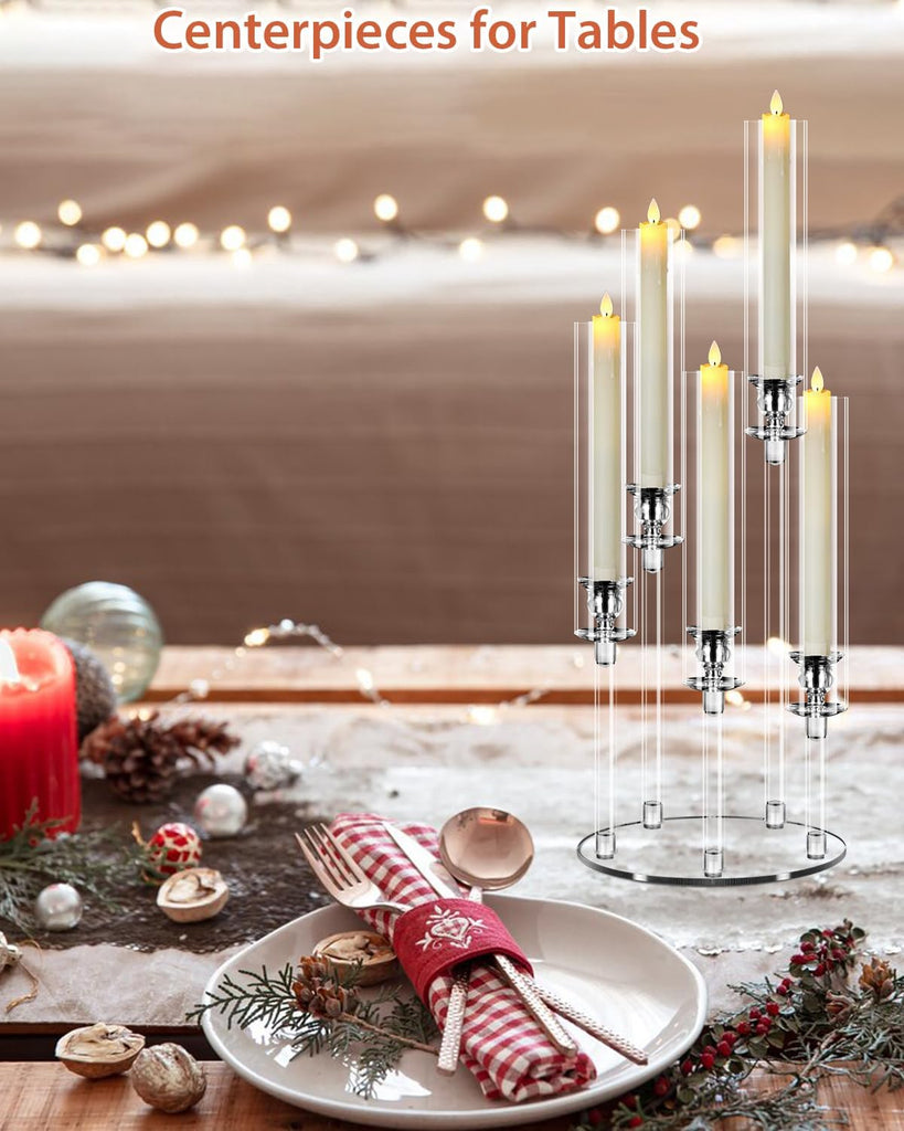 4 Set 5 Arm Acrylic Candle Holder, Mjkeomo 22'' Tall Candelabra Centerpieces for Tables, Candlesticks Holder with