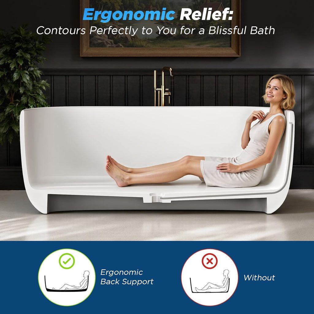 51" Stone Resin Freestanding Bathtub, Matte White Stone Resin Soaking Tub, Oval Shape Solid Surface Freestanding Tubs