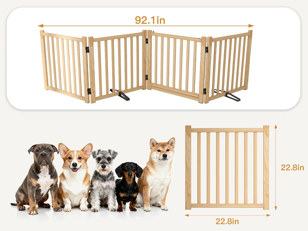 Wooden Freestanding Dog Gate with Door - 4 Panel H:23"