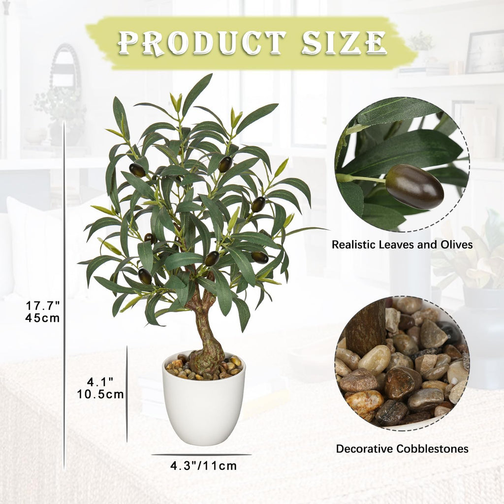 17.7 Inch Artificial Olive Tree in White Pot for Tabletop Decor