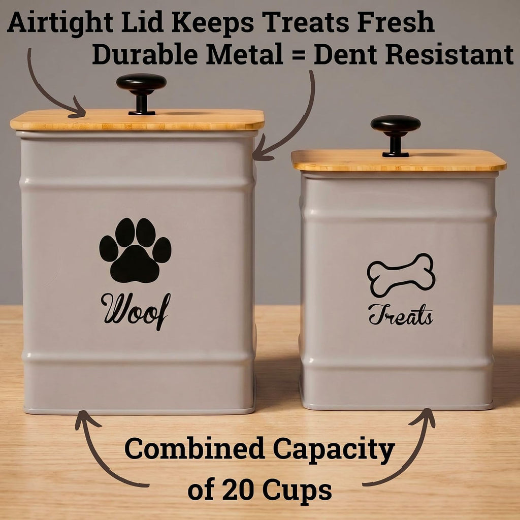 Dog Treat Container Set of 2 with Airtight Bamboo Lids - 8x6 & 7x5 inch