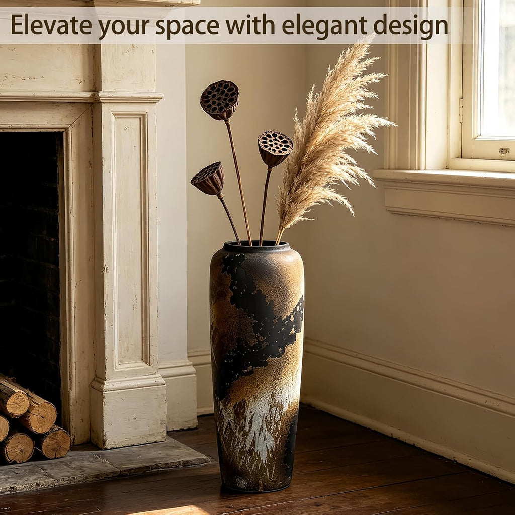 Rustic Ceramic Floor Vase, 19.7 Inch, Clay Farmhouse Large Decor | Living Room, Entryway, Fireplace, Pampas Grass